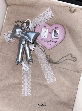 原创ins大爱心一寸照片相片夹包挂饰蝴蝶结蕾丝挂件项链miu风韩国