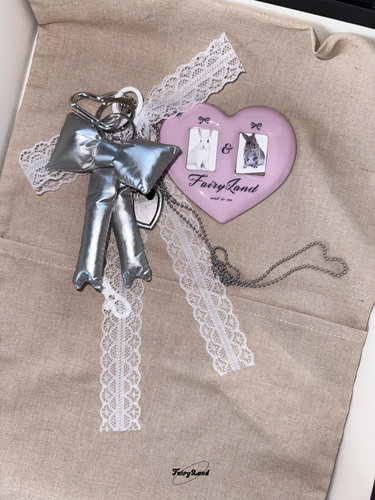 原创ins大爱心一寸照片相片夹包挂饰蝴蝶结蕾丝挂件项链miu风韩国