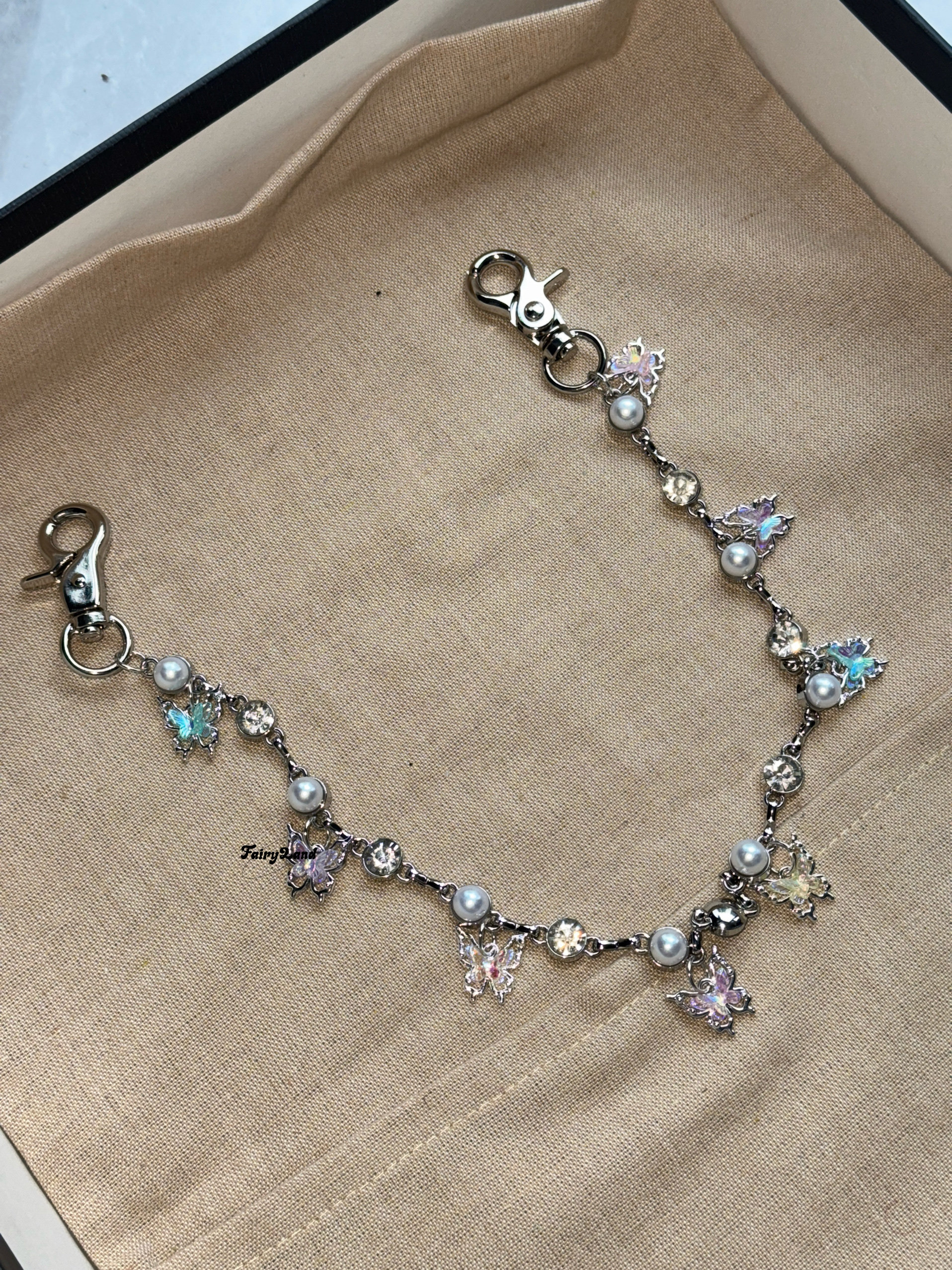 原创梦幻蝴蝶腰链包包挂链小众设计感金属链条腰间配饰裤链挂饰品