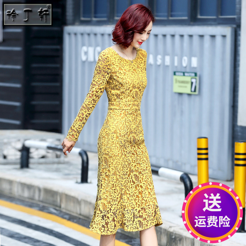 168.00元包邮2019早秋新款长袖收腰35一45连衣裙