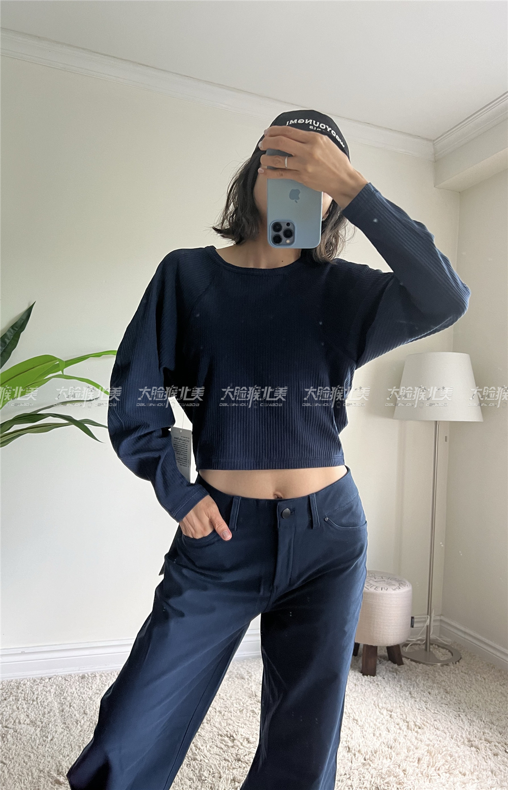 现货Lululemon LA Crop/Ribbed Contoured Waist瑜伽休闲高腰长袖