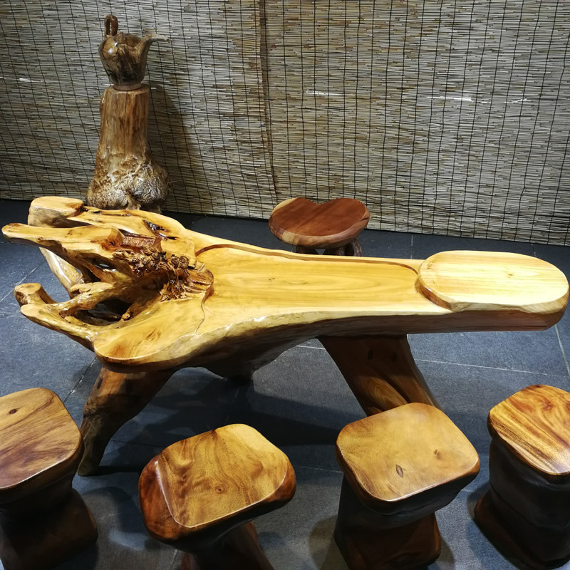 根雕茶几阳台泡茶桌原木实木桌雕刻休闲小型茶台杉木树根茶艺桌