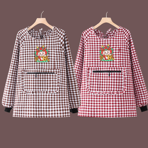 夏季新款短款围裙女矮个子上半身长袖罩衣小个子防污耐脏上班围腰