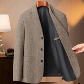 羊毛西服秋冬毛呢男商务休闲单西外套中年爸爸修身 免烫西装 三扣