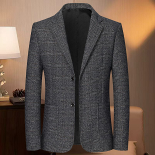格子小西装 春秋季 男商务休闲西服男上衣单西外套 中年男士 2026新款