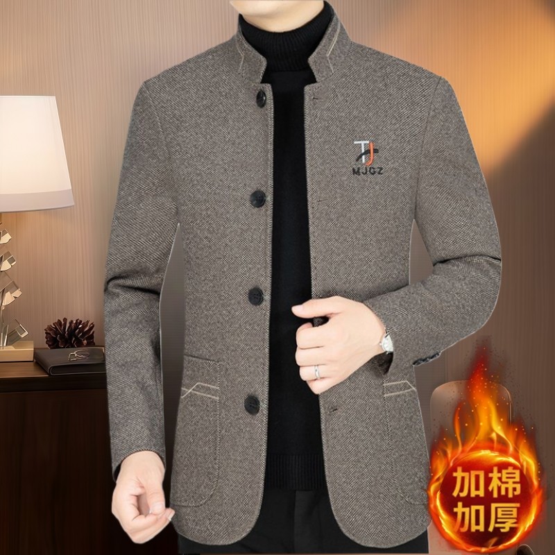 新款毛呢大衣立领夹克高级感男秋冬季加厚修身商务休闲爸爸装外套,男装,毛呢大衣,淘宝优惠券,粉丝福利购,淘宝优惠卷
