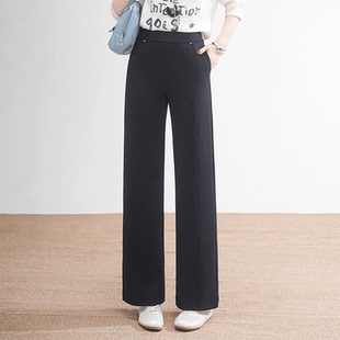 阔腿裤 中年妈妈女裤 女2026春季 宽松显瘦休闲直筒裤 子 新款 黑色窄版