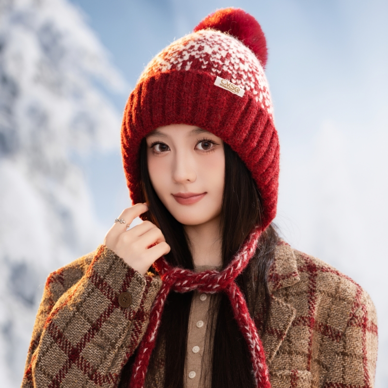 加绒骑车防风帽子女冬天东北哈尔滨防寒帽户外加厚保暖针织雷锋帽