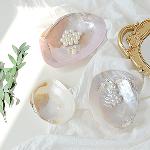 天然打磨珍珠河蚌贝壳创意饰品收纳装饰托盘手拿美甲拍照摄影道具