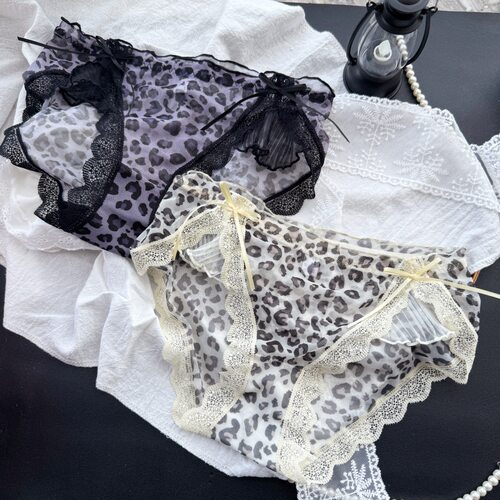 【90-130斤】b0553#性感猎手~荷叶边网纱蕾丝边性感豹纹女内裤