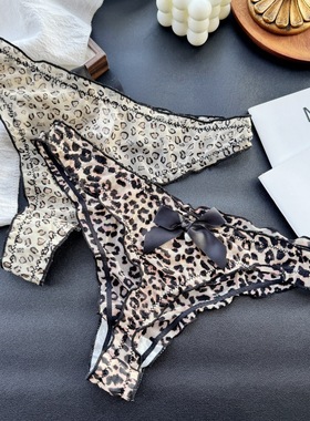 【80-125斤】D1380#甜美尤物~可爱钻饰性感女T裤网纱豹纹丁字裤女