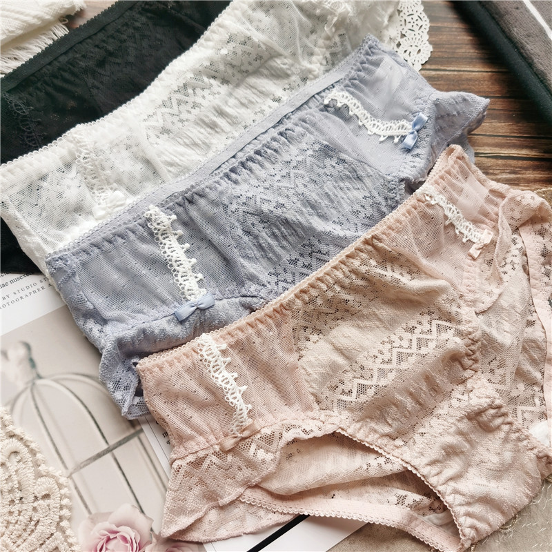 【80-110】1865纯欲风#泫雅网纱蕾丝边荷叶边低腰包臀女内裤