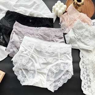 宽边缎面蕾丝内裤 130斤 迎着风 网纱中腰包臀女内裤 0538