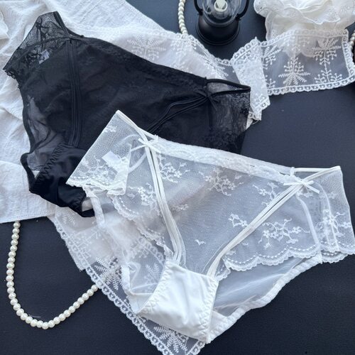 【90-125斤】B0547#韩系甜美~荷叶边网纱可爱性感提花女内裤