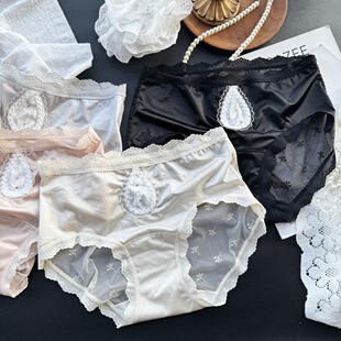 缎面水滴 B2445 120斤 高级感绒棉冰丝网纱中腰女内裤