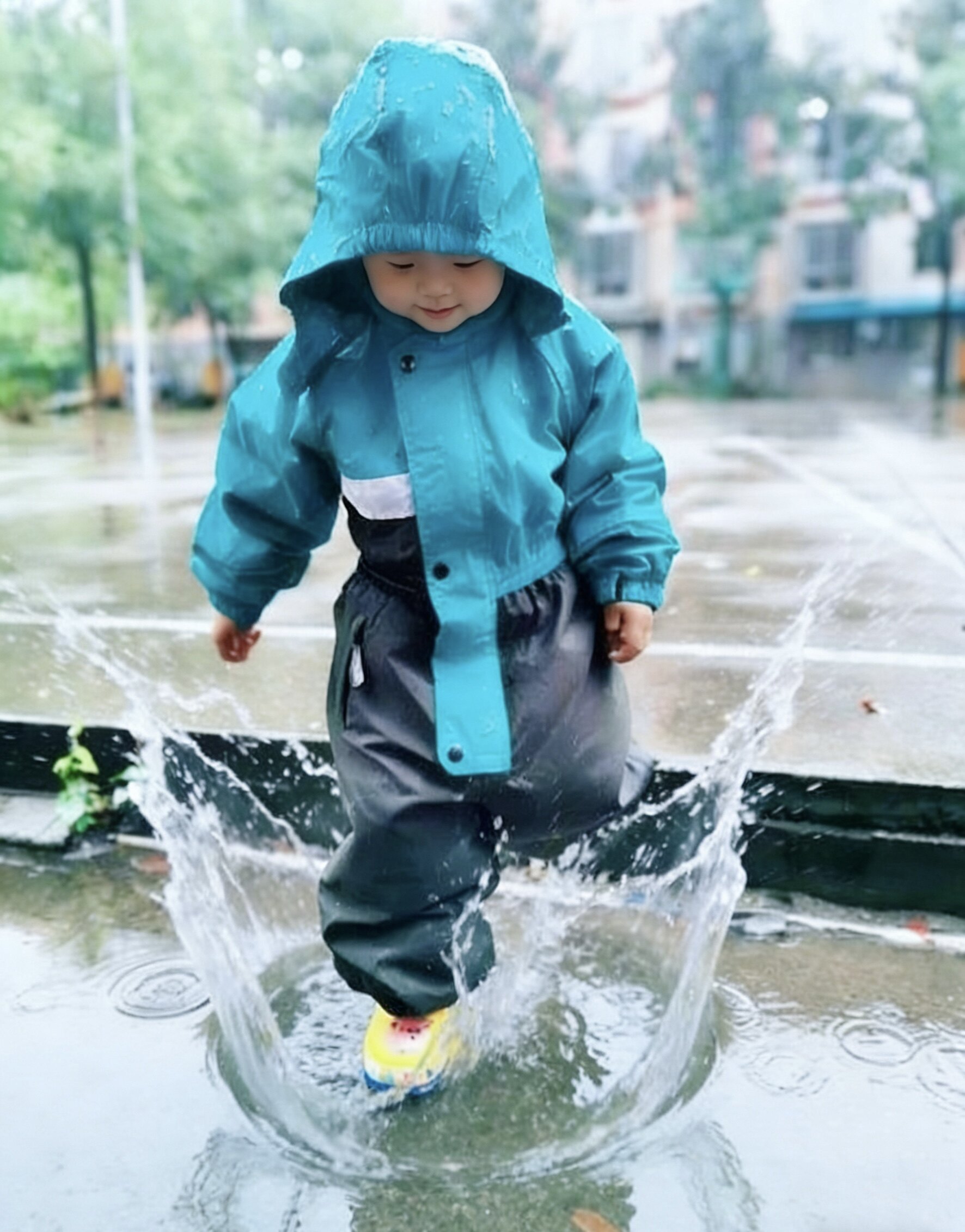 儿童防水连体衣连体雨衣户外防风衣宝宝雨衣学生棉衣小孩冲锋衣