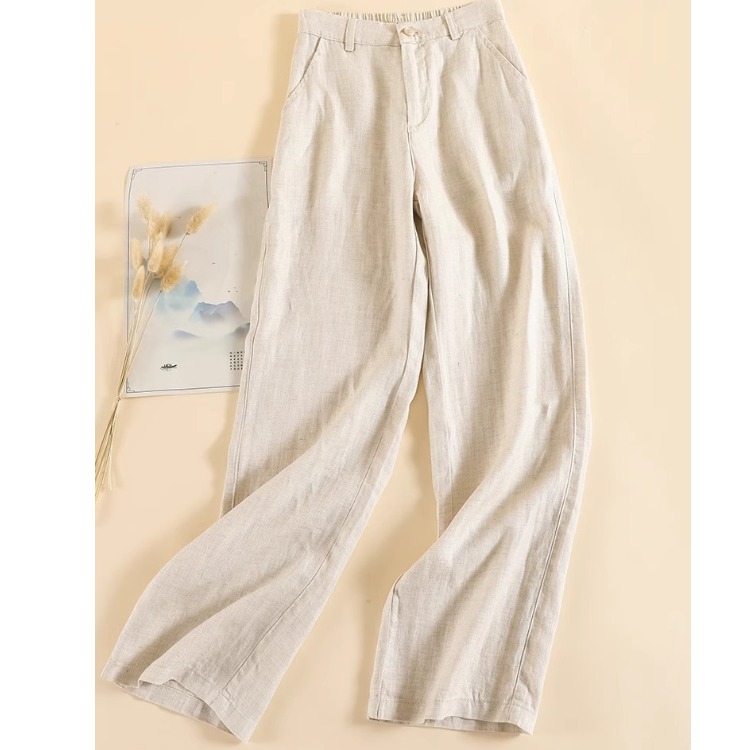 时尚减龄宽松棉麻阔腿裤女春夏文艺百搭显瘦垂感拖地直筒裤长裤潮