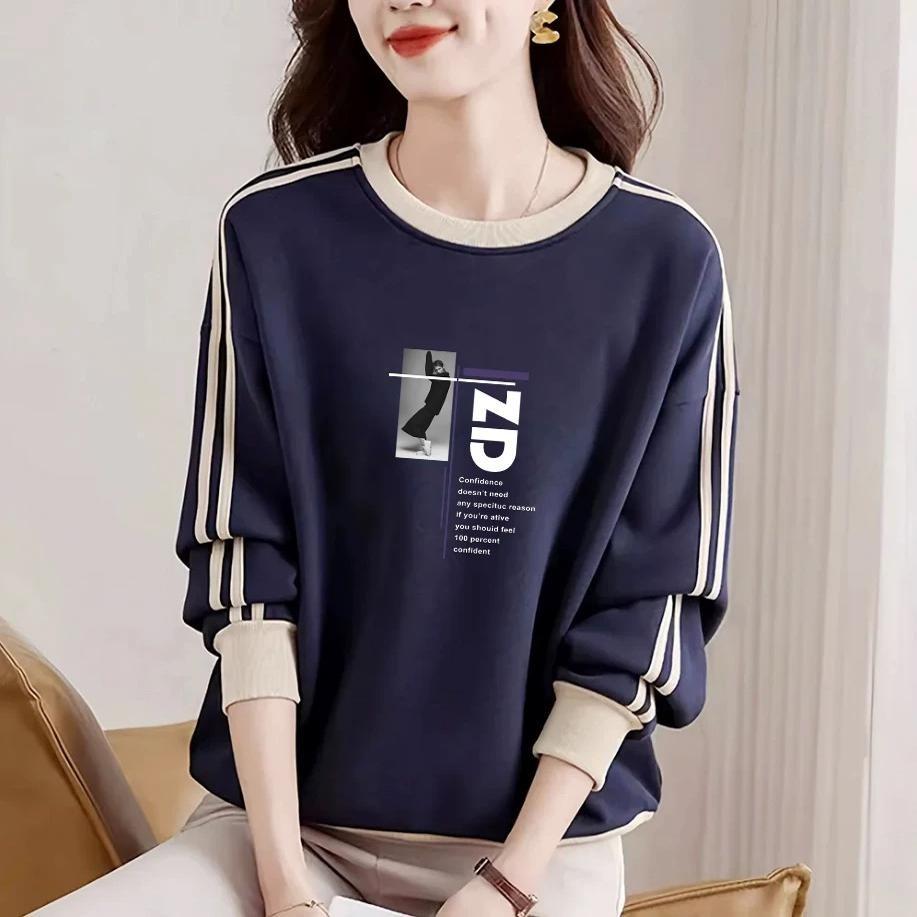 文艺宽松纯棉印花卫衣女长袖上衣