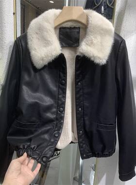 欧货加绒皮衣外套女 pu 皮加厚夹克 2026 秋冬款小个子大毛领短款