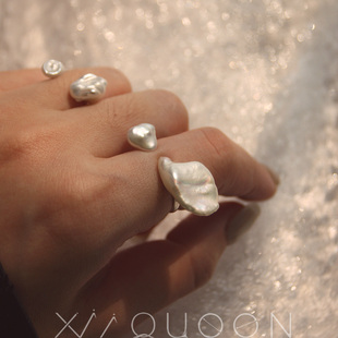 自然成趣」天然异形珍珠戒指925纯银开口指环法式休闲百搭简约