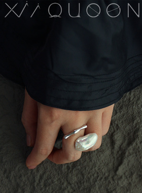 Xii原创「顺意」自然生长淡水巴洛克珍珠戒小众通体纯银开口指环