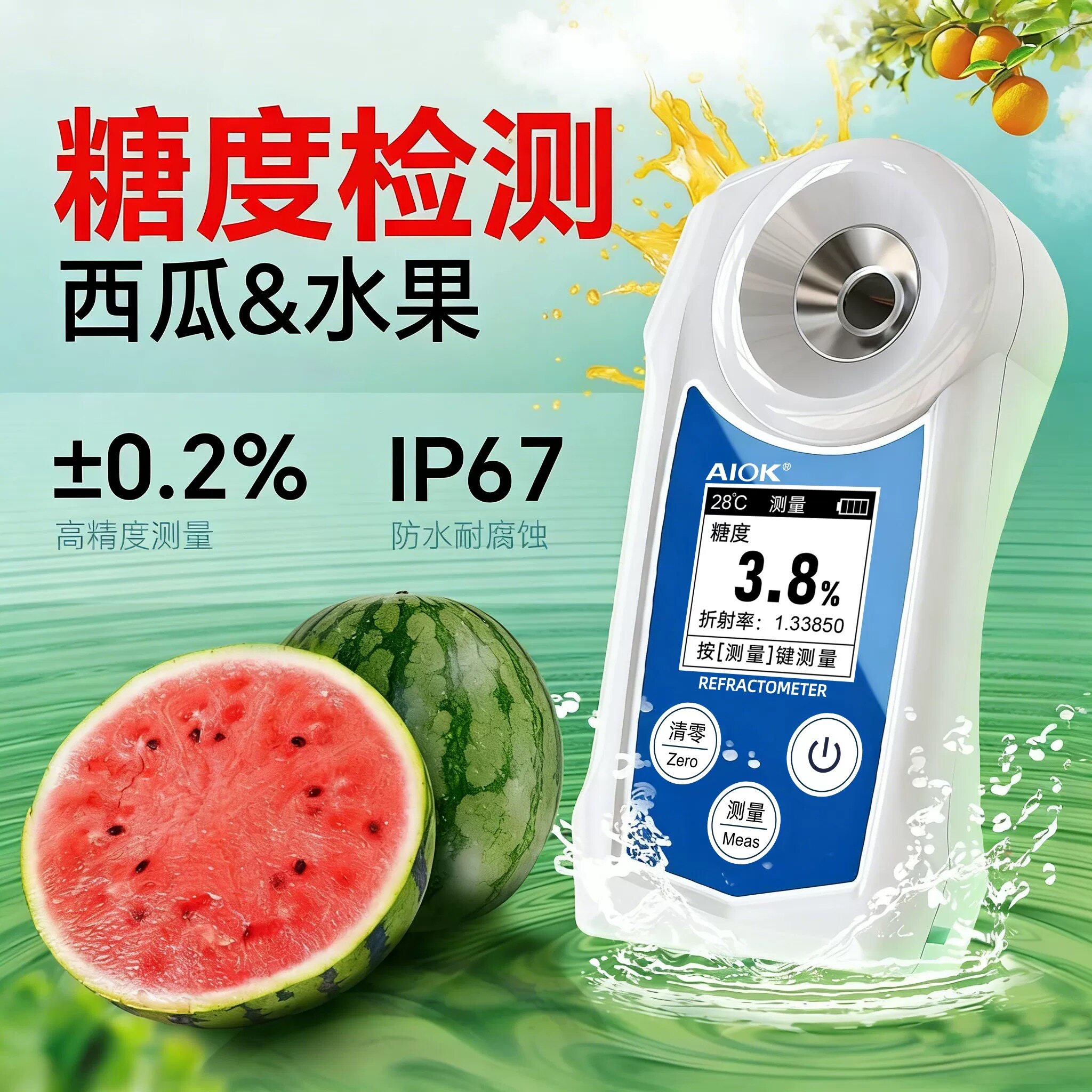 糖度计测糖仪水果高精度AIOK糖度测量仪折光仪葡萄西瓜甜度测试仪