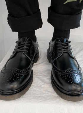 布洛克alke纯色防滑低帮男士皮鞋