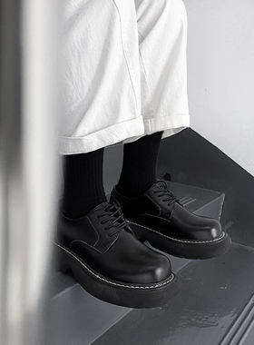ALKE 明线厚底大头鞋chic复古系带增高低帮休闲韩版皮鞋 男女情侣