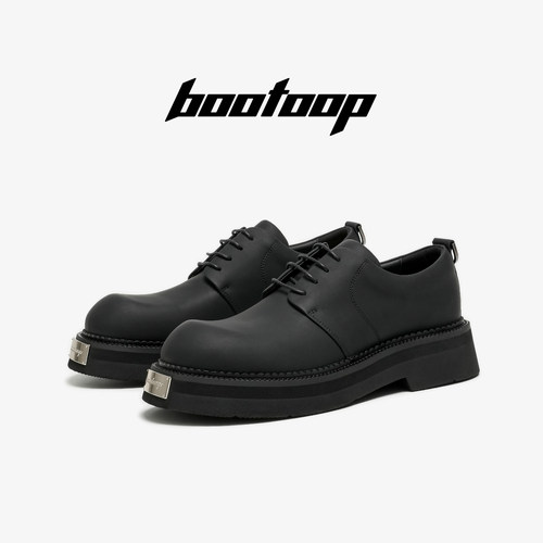 bootoop廓形商店黑色厚底男士德比鞋cleanfit大头真皮休闲皮鞋