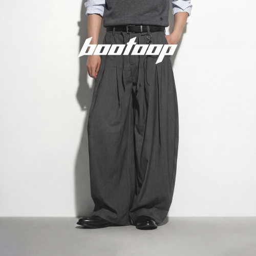 bootoop廓形商店灰色老钱风西装裤男士垂坠感休闲裤夏薄款弯刀裤