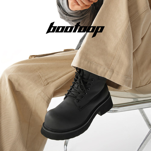 bootoop黑色真皮厚底马丁靴