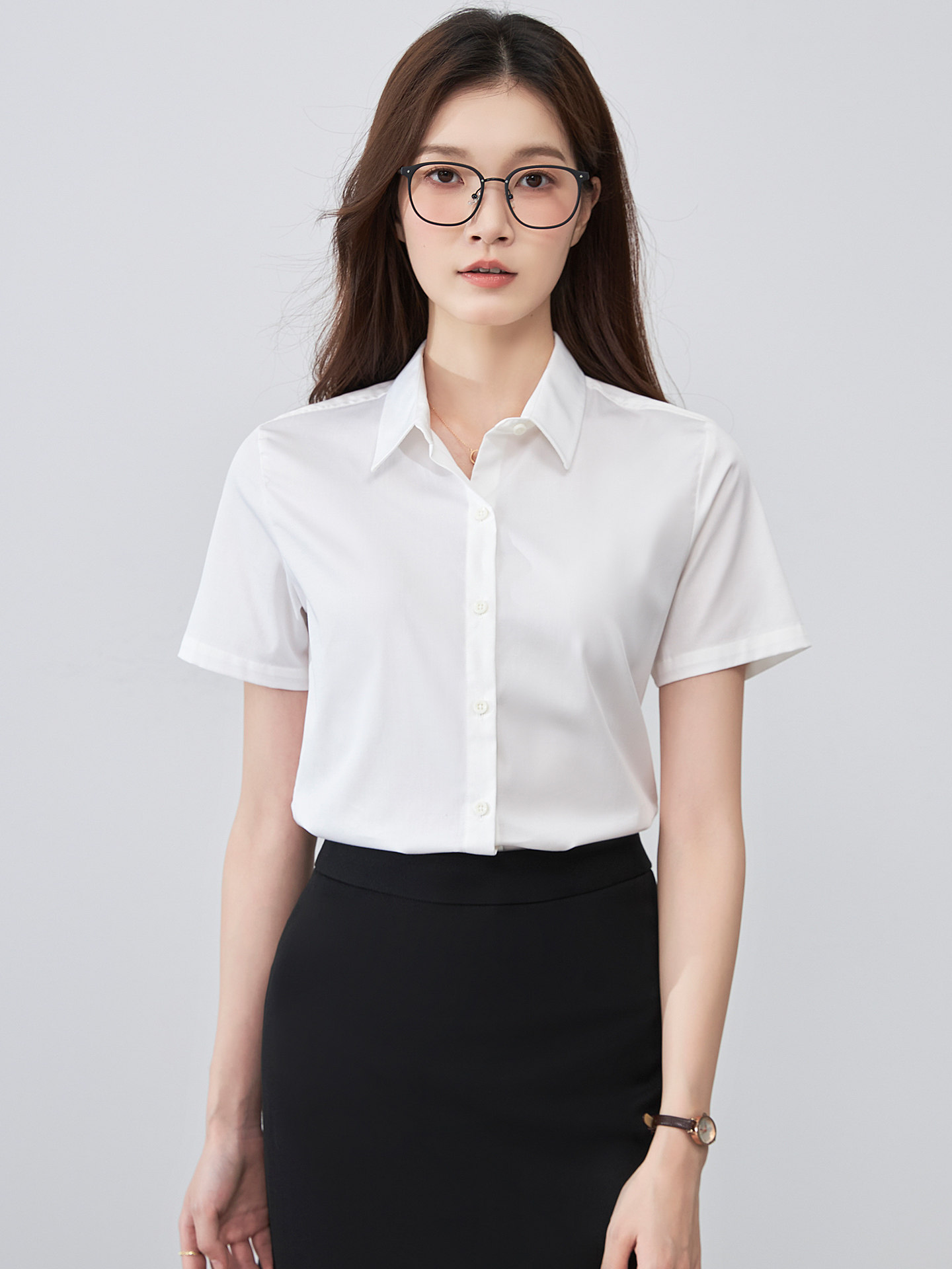 高端面试正装衬衫女职业棉弹公务员短袖工作服2026春夏款气质衬衣