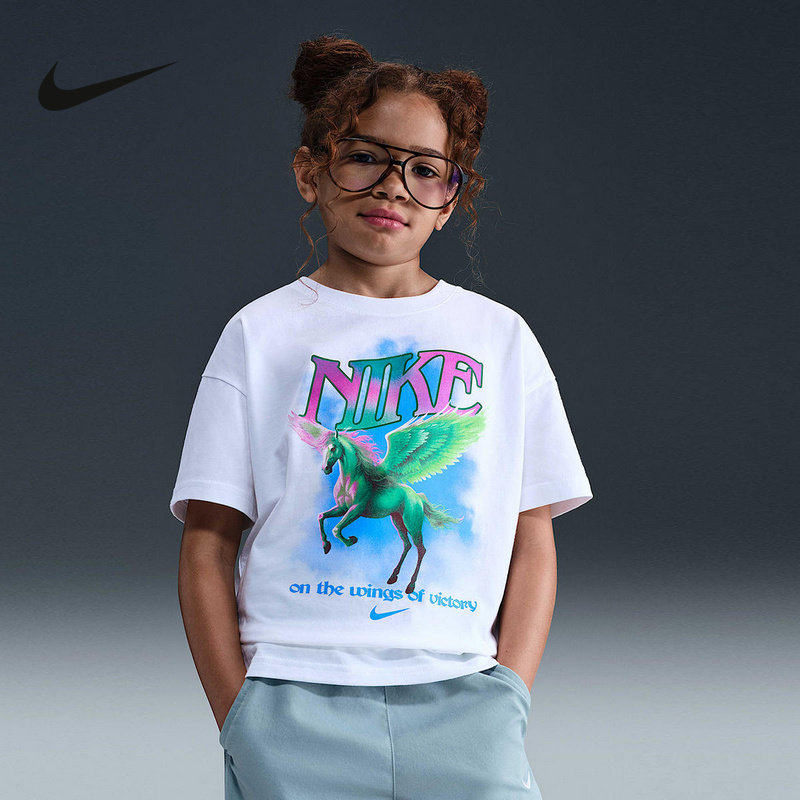 Nike耐克童装短袖针织衫休闲舒适透气百搭上衣运动T恤HV5725-100