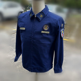 新款23企业备勤服长短实袖套装耐磨工作服冬季男夏季拉链夹克蓝色