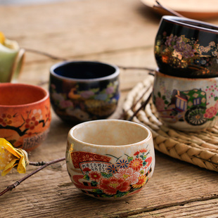 和风清酒杯大麦茶杯礼盒装 日本进口九谷烧酒具五入装 茶具套装 日式