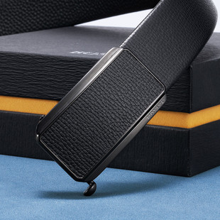 BOSSSUNWEN内穿不锈钢简约皮带男真皮头层牛皮自动扣内扣腰带裤带