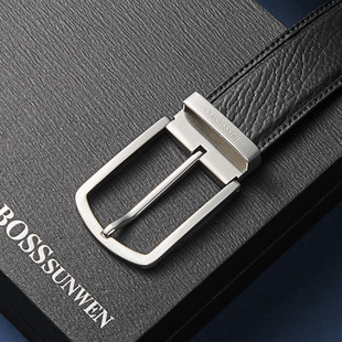 BOSSSUNWEN轻奢海豹皮男士皮带真皮不锈钢高端商务针扣配西装腰带
