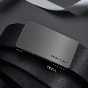 BOSSSUNWEN头层纯牛皮内穿青年男皮带真皮自动扣内扣商务腰带裤带