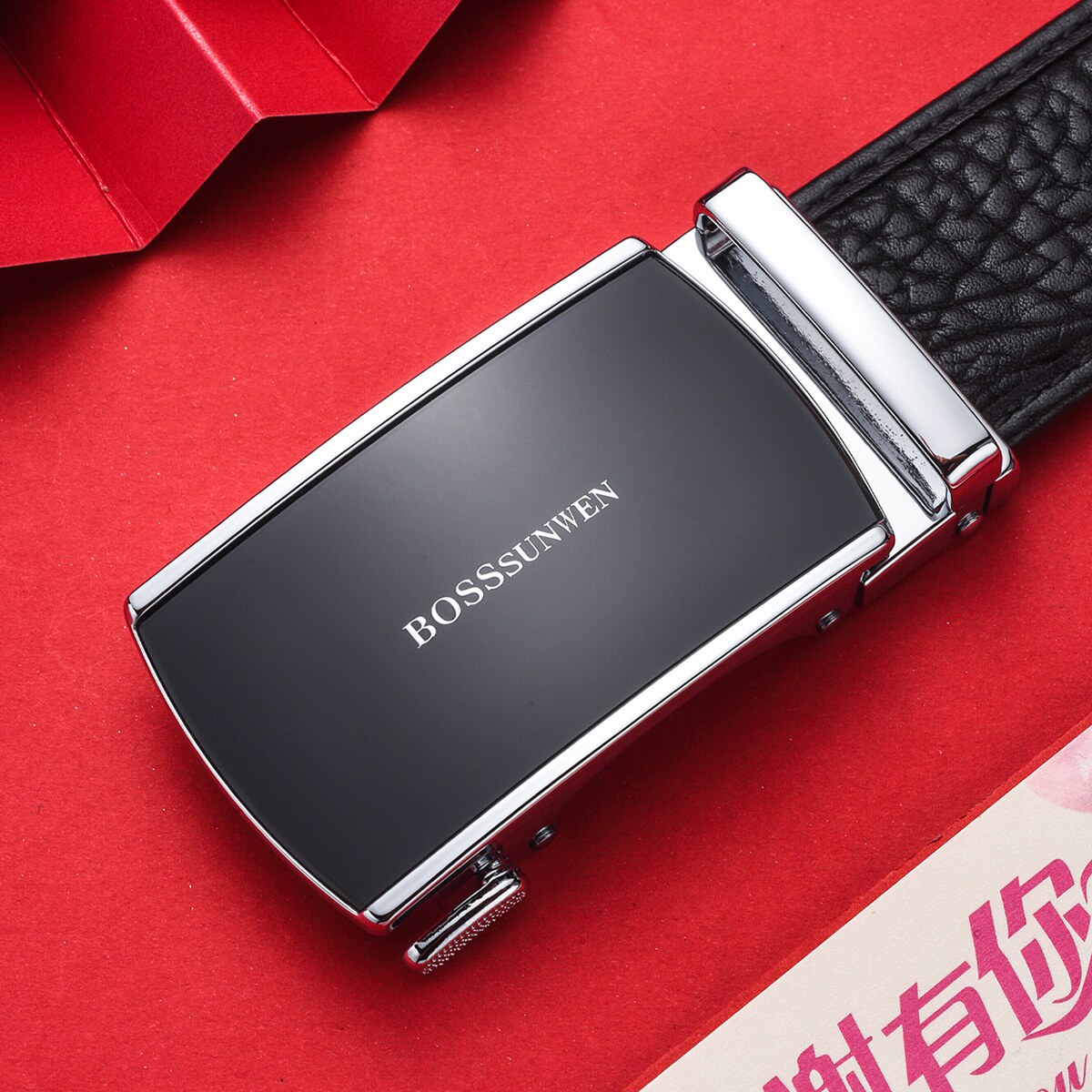 BOSSSUNWEN轻奢野牛皮高档品牌真皮腰带男自动扣头层商务皮带礼盒