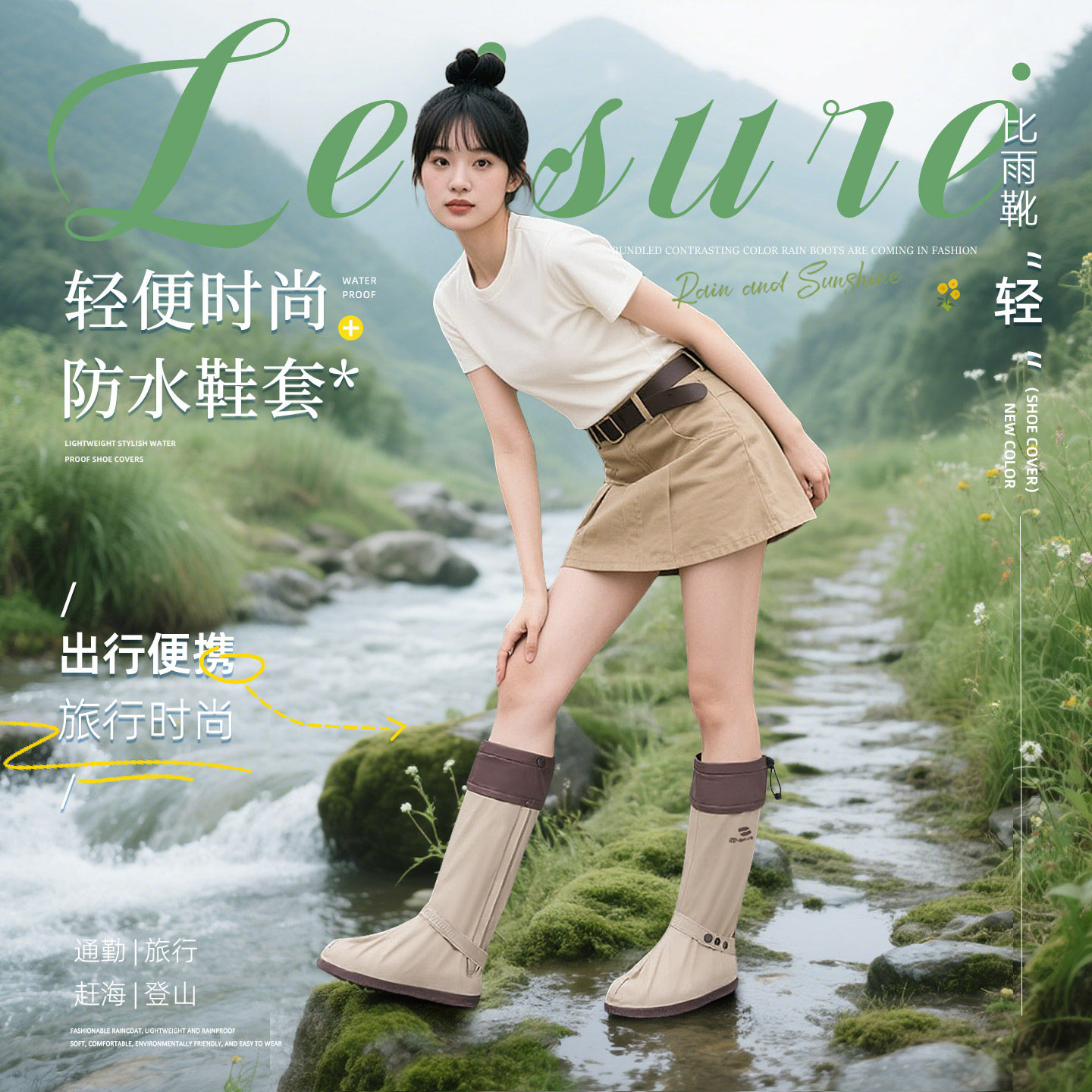 草原防水鞋套女防滑加厚耐磨茶卡盐湖雨鞋套沙漠防沙登山赶海雨靴