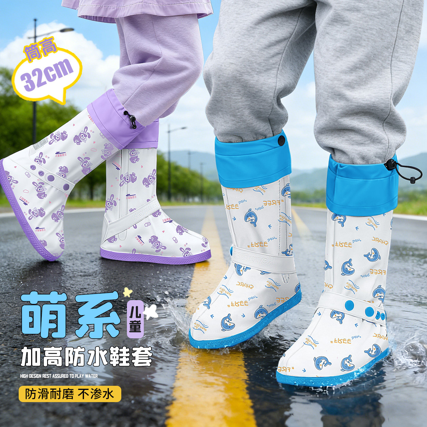 踩水儿童防水鞋套防滑加厚耐磨小学生上学专用赶海雨鞋套防沙雨靴