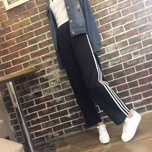 三条杠运动裤女夏休闲百搭学生九分裤子春秋韩版bf原宿宽松哈伦裤