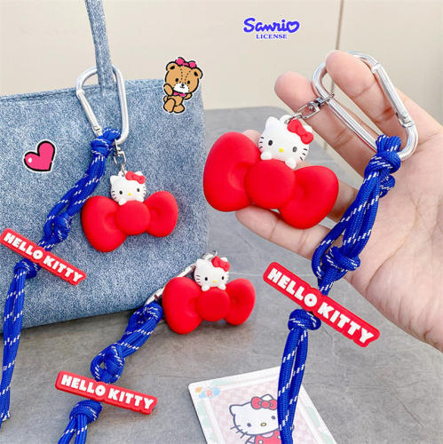 正版hellokitty蝴蝶结汽车钥匙扣链女书包包挂件凯蒂猫背包装饰品