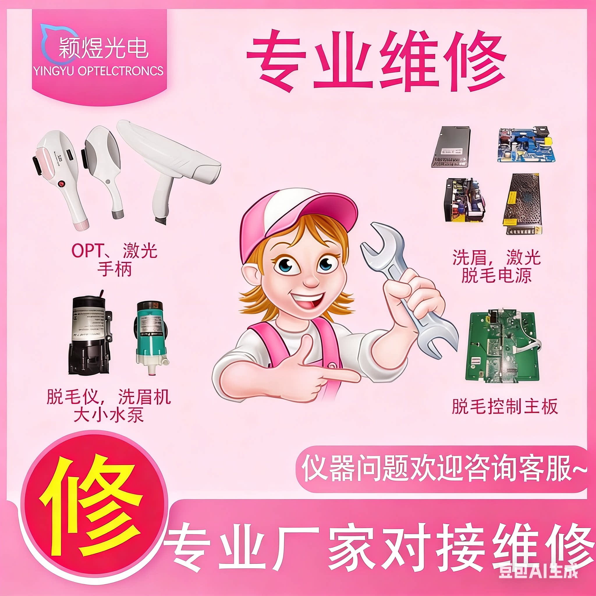 OPT脱毛仪器探头手柄更换灯管维修维手柄不制冷磁光充能量换光源
