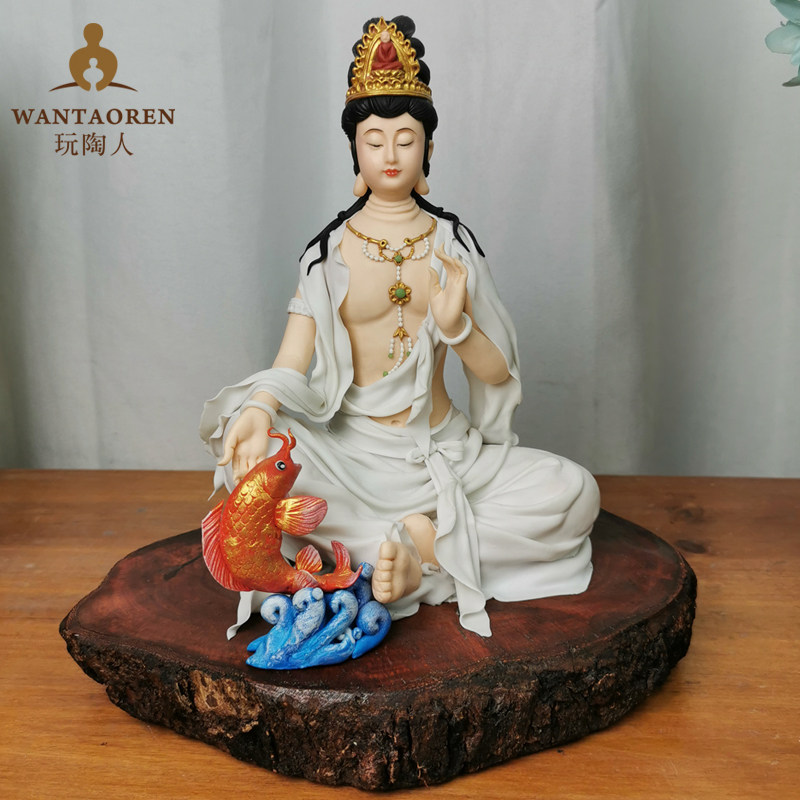 观音菩萨手工泥人泥塑中国传统人像面塑佛像神像定制结缘收藏送礼