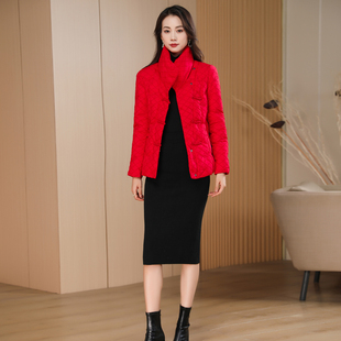 羽绒服女短款24冬新款喜庆红色修身显瘦新中式国风白鸭绒保暖外套