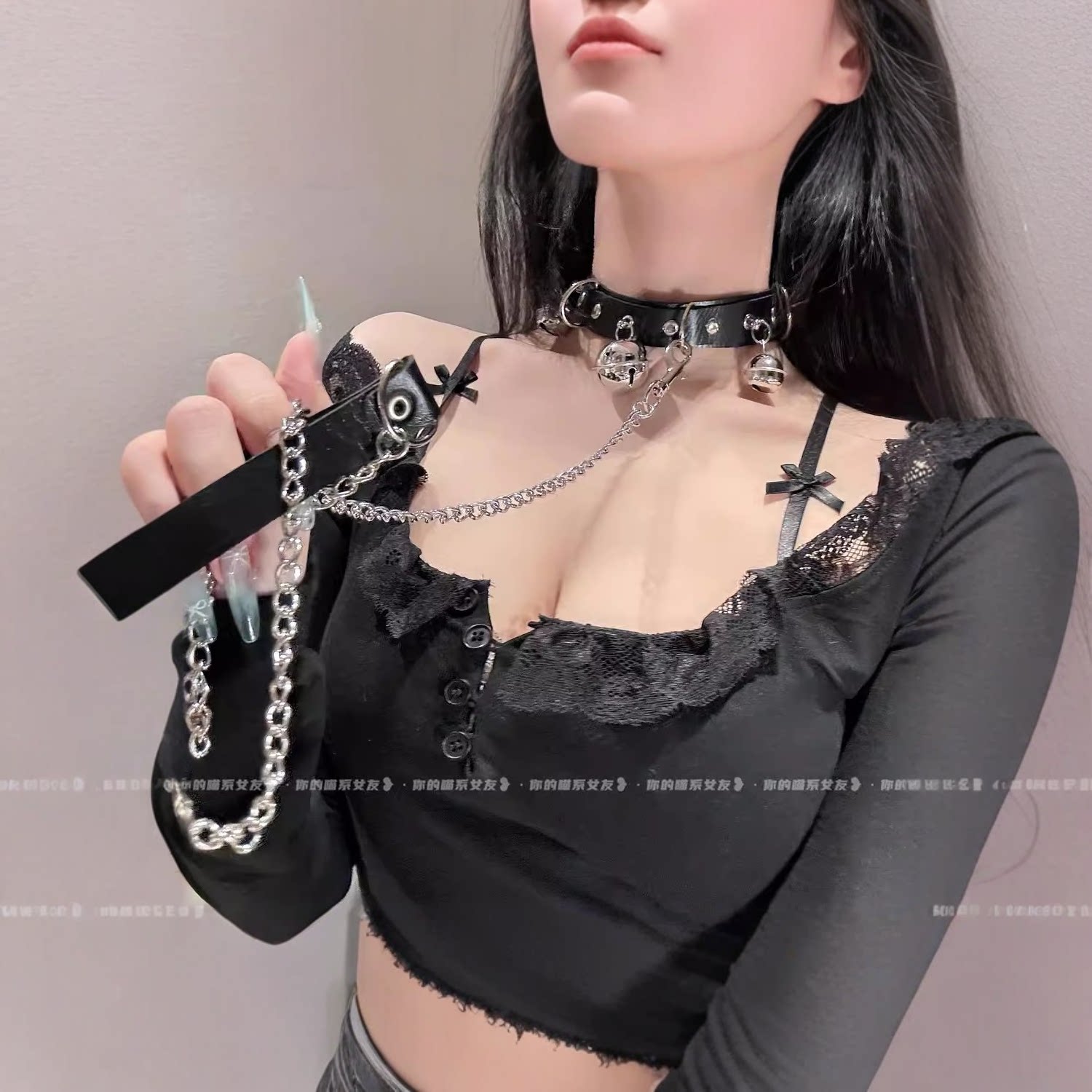 项圈女小狗铃铛牵引绳K9颈圈锁骨项链脖圈人用狗链m男情调性感风