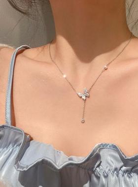 网红超仙蝴蝶吊坠项链轻奢小众设计感锁骨链2025百搭年新款女颈链