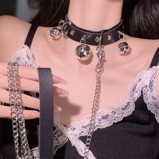 项圈女小狗铃铛调教男生m牵引绳choker项链sm狗链子情侣情调