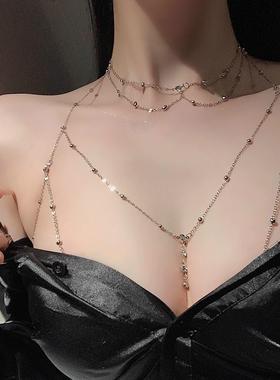 钛钢不掉色~纯欲胸链身体链锁骨链性感挂链装饰项链女配饰大胸